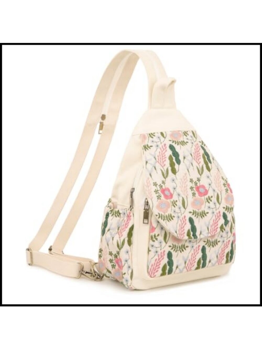 Embroidered Sling Bag Crossbody Backpack Purse Anti-Theft Travel Daypack Canvas